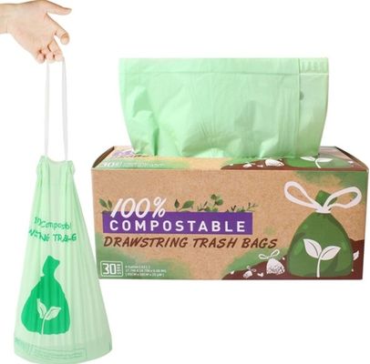 Buen precio Bolsas de basura de cuerda de tracción compostables con caja de distribución de venta al por menor en línea