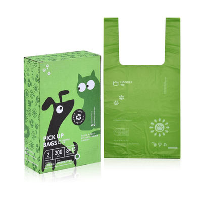 bolsas de desechos de perros certificadas y compostables con manijas fáciles de atar
