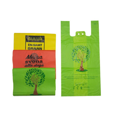 Buen precio Bolsas de camisetas biodegradables bloqueadas Embalaje Bolsas de comestibles compostables con asas en línea