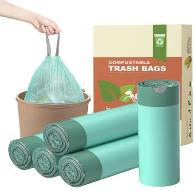 Buen precio Bolsas de basura de cuerda de tira verdes biodegradables no tóxicas con logotipo personalizado en línea