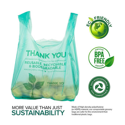Buen precio Compostable 100% de maíz y almidón sostenibles Eco-amigable Frutas frescas y verduras Embalaje Bolsa de camiseta de plástico biodegradable en línea